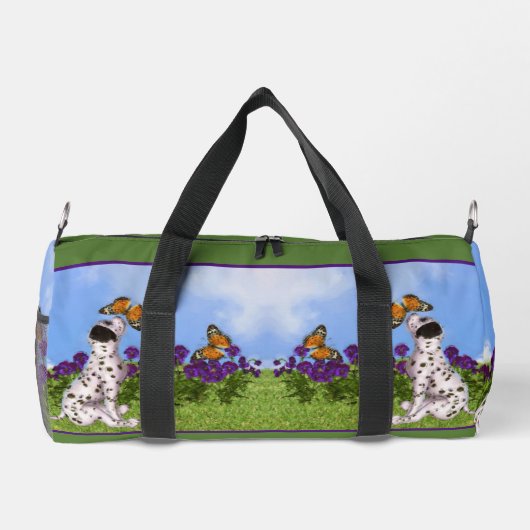 ダルマチアン絵を描パピーパーソナライズされた蝶 ダッフルバッグ (裏面)