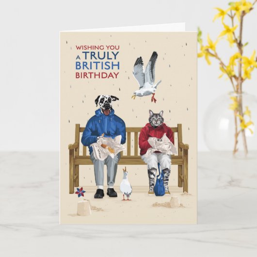 ダルマチアン&キャットトゥルブリティッシュシーサイド誕生日 カード (黄色い花)