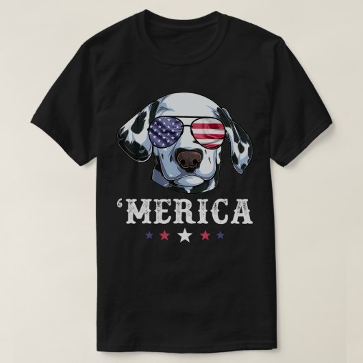 ダルマチアン・ドッグ・メリカ7月4日アメリカ国旗 Tシャツ (デザイン正面)