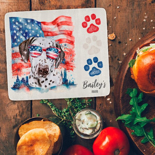 ダルマチア犬7月4日の赤おもしろい白と青 カッティングボード