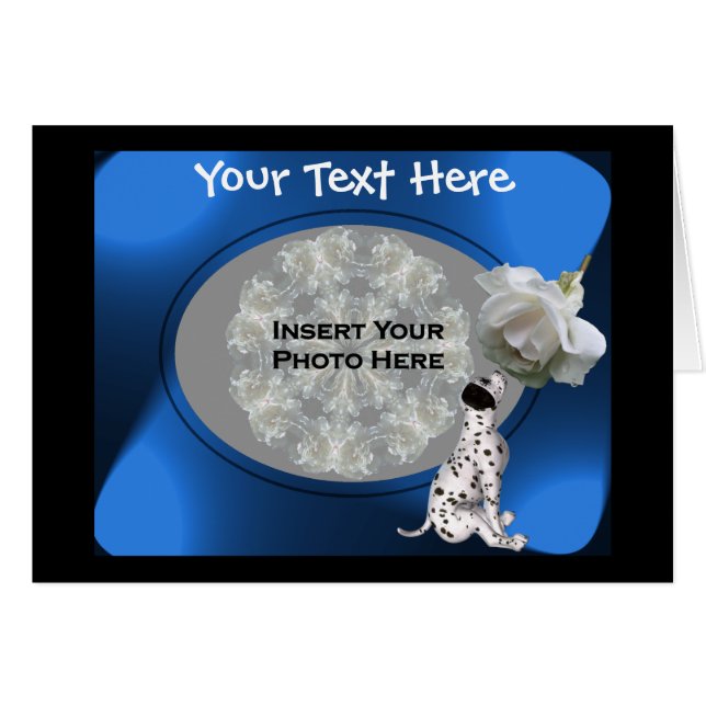 ダルマティアンの子犬と白いバラの写真カード (正面横)