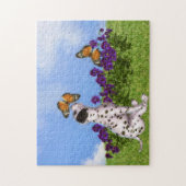 ダルマティアンの子犬、蝶のドッグアート絵画写真 ジグソーパズル (縦)