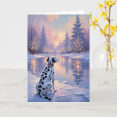 ダルマティアンウィンターワンダーランドクリスマスアート カード (黄色い花)