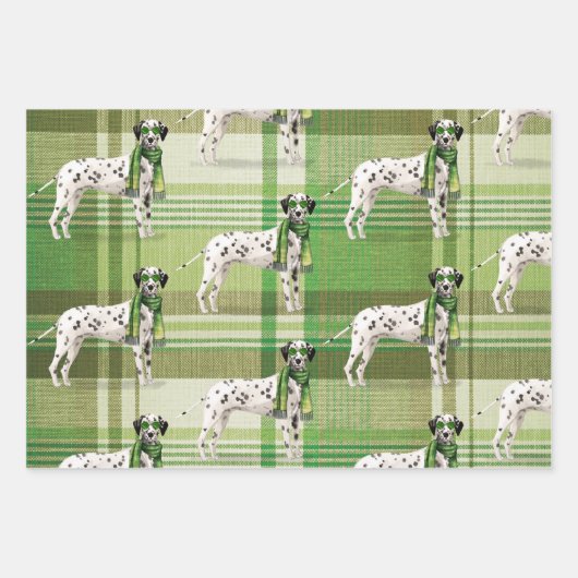 ダルマティアンクリスマスドッグとプレイド ラッピングペーパーシート (正面3)