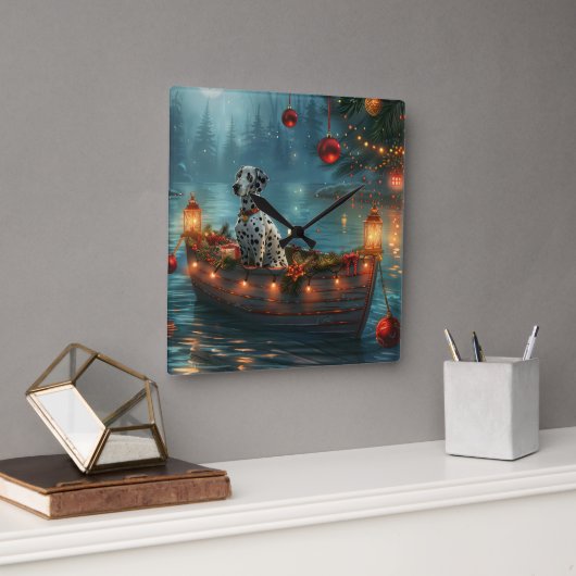 ダルマティアンクリスマスフェスティバル航海 スクエア壁時計 (オフィス)