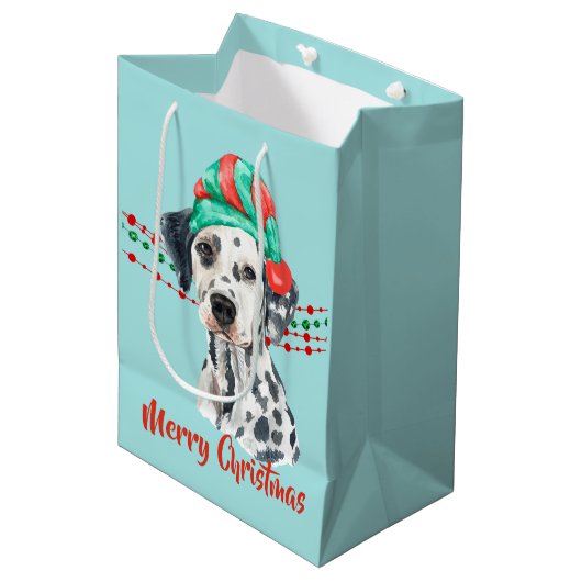 ダルマティアンサンタハットホリデーストリングビーズ ミディアムペーパーバッグ (正面アングル)