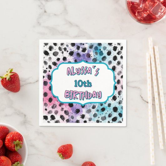 ダルマティアンスポットパステルウォーターカラー誕生日 スタンダードカクテルナプキン (インサイチュ)
