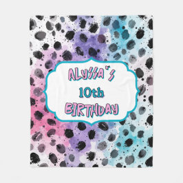 ダルマティアンスポットパステルウォーターカラー誕生日 フリースブランケット