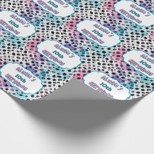 ダルマティアンスポットパステルウォーターカラー誕生日 ラッピングペーパー (角)