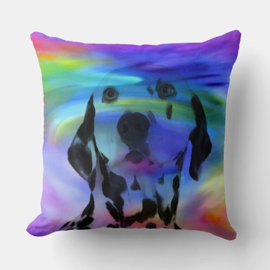 ダルマティアンドッグウォーターカラースプラッシュアートポートレート クッション (正面)
