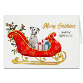 ダルマティアンドッグクリスマスそりのカード (正面横)