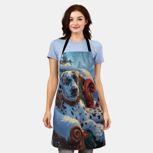 ダルマティアンドッグクリスマスフェスティバル エプロン (着用した状態)