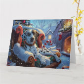 ダルマティアンドッグクリスマスフェスティバル カード (黄色い花)