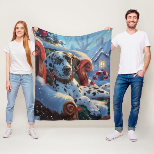 ダルマティアンドッグクリスマスフェスティバル フリースブランケット (インサイチュ)