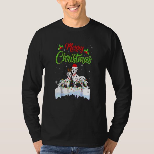 ダルマティアンドッグクリスマスライトサンタハットクリスマスドッグ Tシャツ (正面)