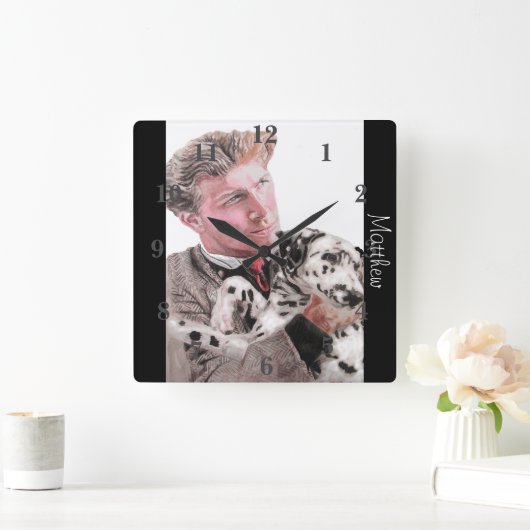 ダルマティアンドッグドッグズアート動物子供子供部屋時計 スクエア壁時計 (ホーム)