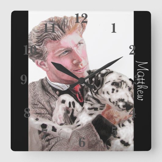 ダルマティアンドッグドッグズアート動物子供子供部屋時計 スクエア壁時計 (正面)