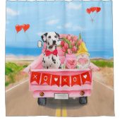 ダルマティアンドッグバレンタインズデイトラックハート シャワーカーテン (正面)