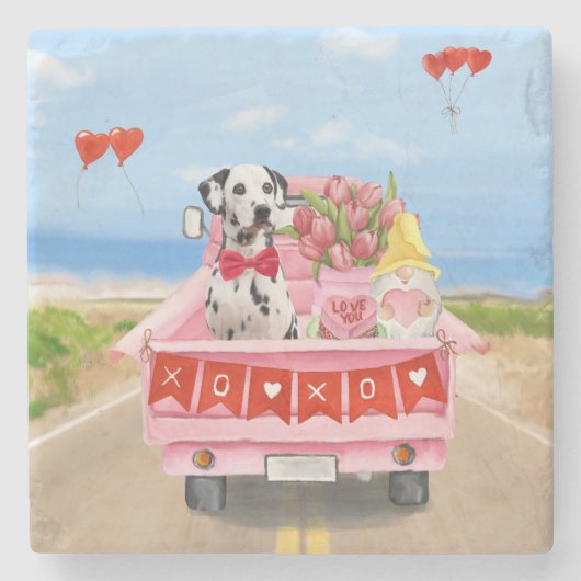 ダルマティアンドッグバレンタインズデイトラックハート ストーンコースター (正面)
