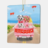 ダルマティアンドッグバレンタインズデイトラックハート セラミックオーナメント (左)