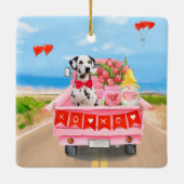 ダルマティアンドッグバレンタインズデイトラックハート セラミックオーナメント (裏面)