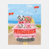 ダルマティアンドッグバレンタインズデイトラックハート フリースブランケット (正面)