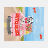 ダルマティアンドッグバレンタインズデイトラックハート フリースブランケット (正面(横))