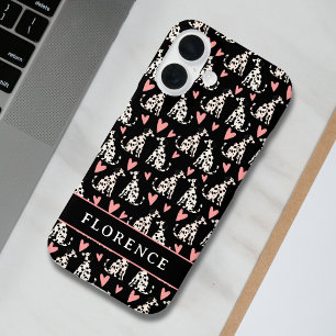 ダルマティアンドッグピンクハートパターン名 iPhone 16ケース