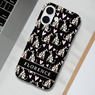 ダルマティアンドッグピンクハートパターン名 iPhone 16ケース