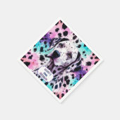 ダルマティアンドッグピンクパープルターコイズ誕生日 スタンダードカクテルナプキン (角)