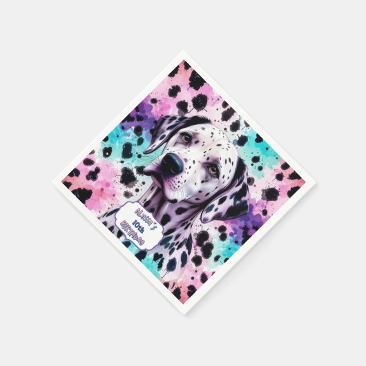 ダルマティアンドッグピンクパープルターコイズ誕生日 スタンダードカクテルナプキン (角)