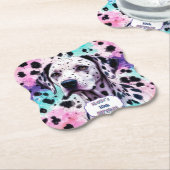 ダルマティアンドッグピンクパープルターコイズ誕生日 ペーパーコースター (アングル)