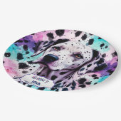 ダルマティアンドッグピンクパープルターコイズ誕生日 ペーパープレート (アングル)