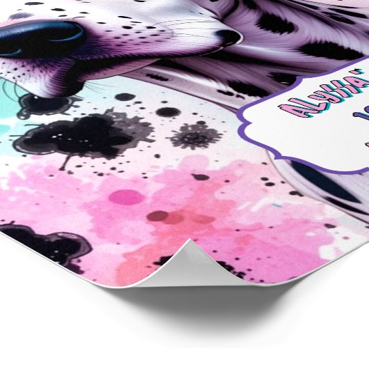 ダルマティアンドッグピンクパープルターコイズ誕生日 ポスター (角)