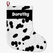ダルマティアンドッグプリント白黒ファーパターン ラージクリスマスストッキング (正面)