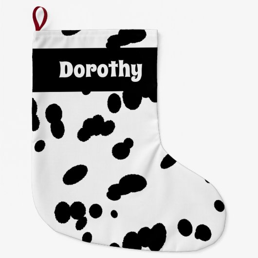 ダルマティアンドッグプリント白黒ファーパターン ラージクリスマスストッキング (正面)