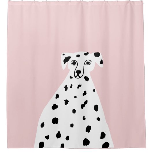 ダルマティアンドッグ抽象芸術イラストレーションピンク シャワーカーテン (正面)