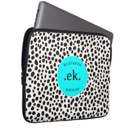 ダルマティアンドッグ抽象芸術パターンアクアブルーモノグラム ラップトップスリーブ