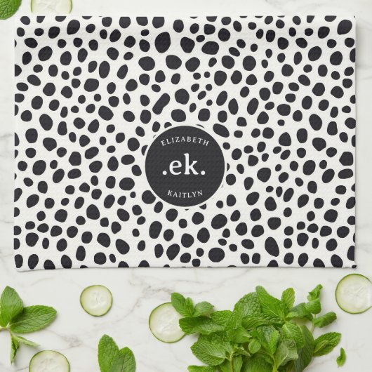 ダルマティアンドッグ抽象芸術パターンモノグラム キッチンタオル (折り畳み)