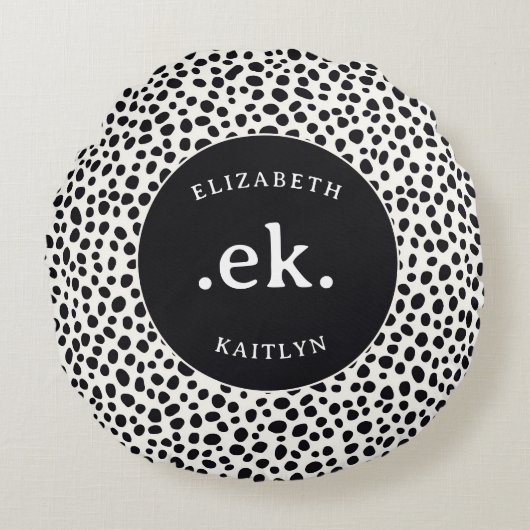 ダルマティアンドッグ抽象芸術パターンモノグラム ラウンドクッション (正面)