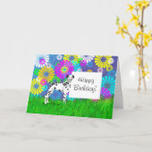 ダルマティアンドッグ誕生日デイ カード (黄色い花)