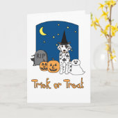 ダルマティアンハロウィーンのトリックオアトリート カード (黄色い花)