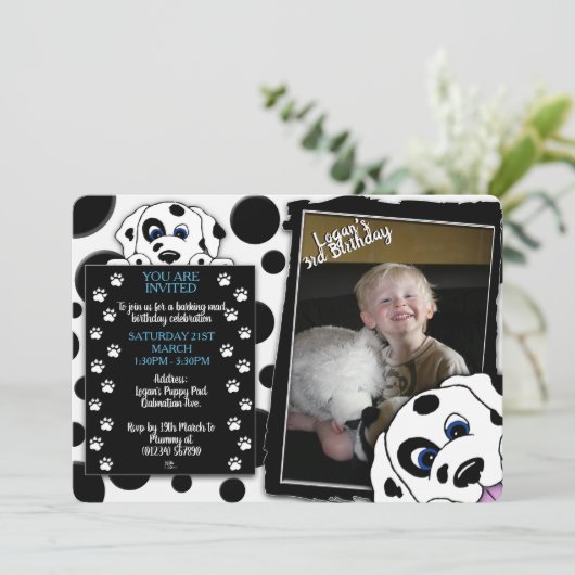 ダルマティアンフォト誕生日招待状 招待状 (スタンド正面)
