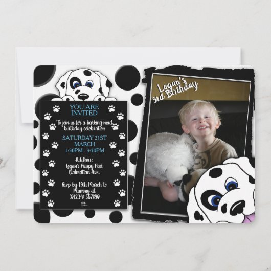 ダルマティアンフォト誕生日招待状 招待状 (正面)