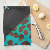 ダルマティアンブラウンティール（緑がかった色）プリント キッチンタオル (四つ折り)