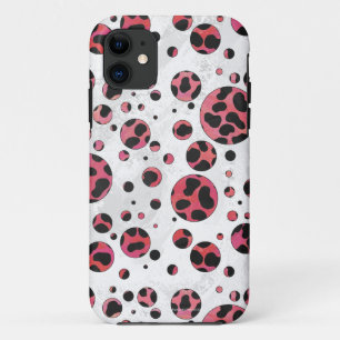 ダルマティアンブラックとレッド水玉模様 iPhone 11 ケース