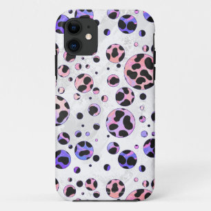ダルマティアンブラックアンドピンク水玉模様プリント iPhone 11 ケース