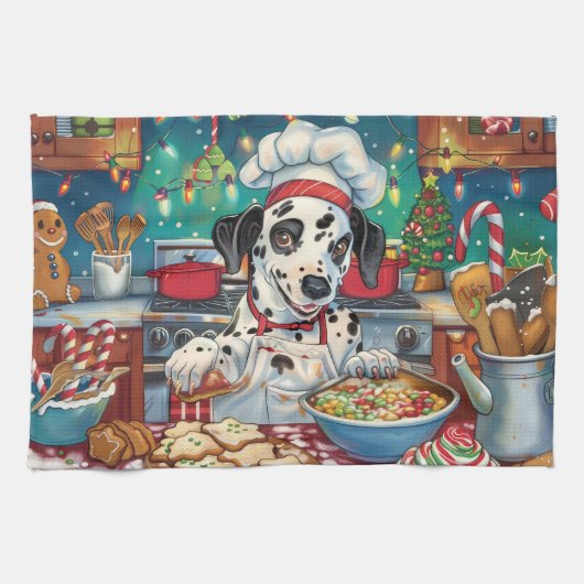 ダルマティアンホリデーベーキング:フェスティバルクリスマス キッチンタオル (横)
