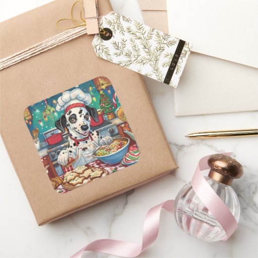 ダルマティアンホリデーベーキング:フェスティバルクリスマス スクエアシール (ギフト)
