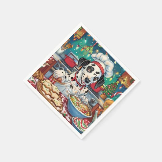 ダルマティアンホリデーベーキング:フェスティバルクリスマス スタンダードカクテルナプキン (角)
